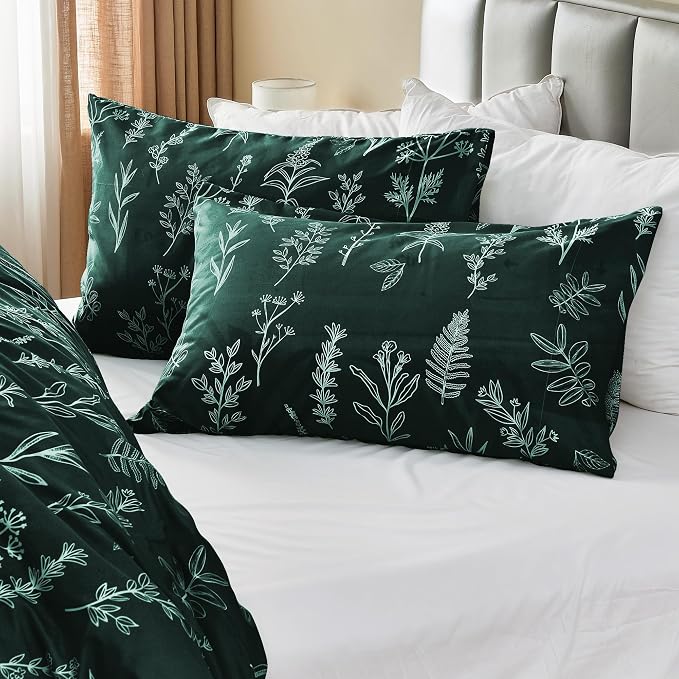 MUXHOMO Duvet Cover Queen Size, Reversible Floral Forest Green Duvet Cover Set - Image 4