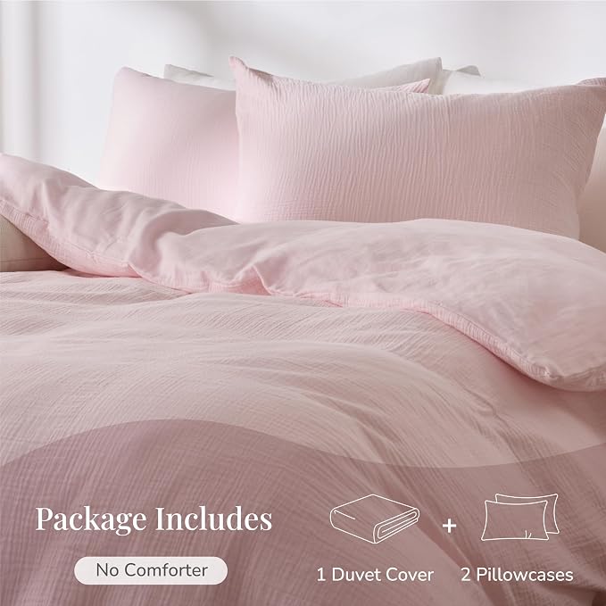 Pink Duvet Cover Queen Size, 100% Sandwashed Cotton Soft Queen Duvet Cover Set - Image 4