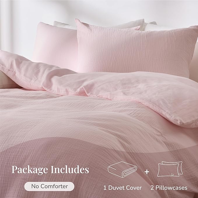 RRENEWROOTS Pink Twin Duvet Cover, 100% Sandwashed Cotton Soft Twin Size Duvet - Image 4