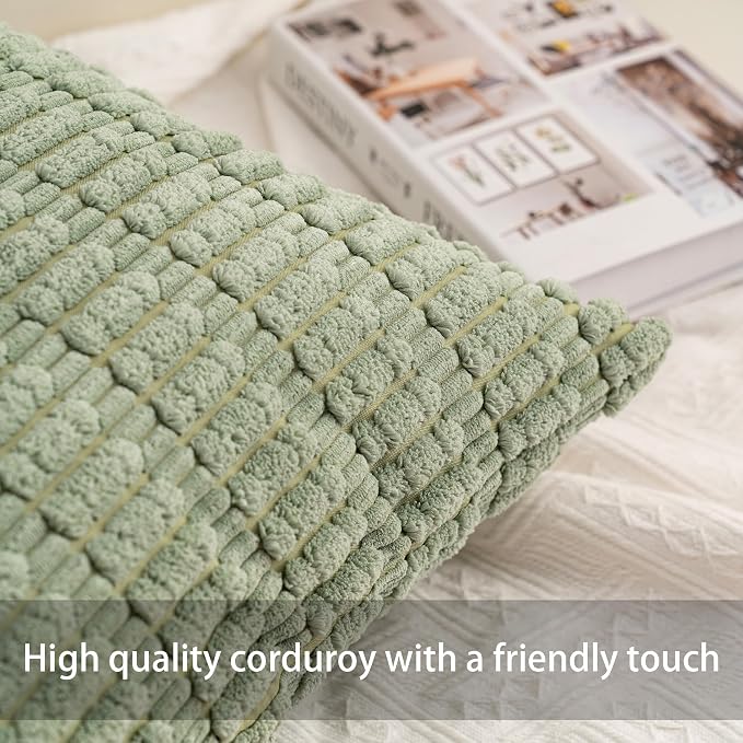 Aegero Pack of 2 Christmas Green Corduroy Decorative Throw Pillow Covers 20x20 - Image 2