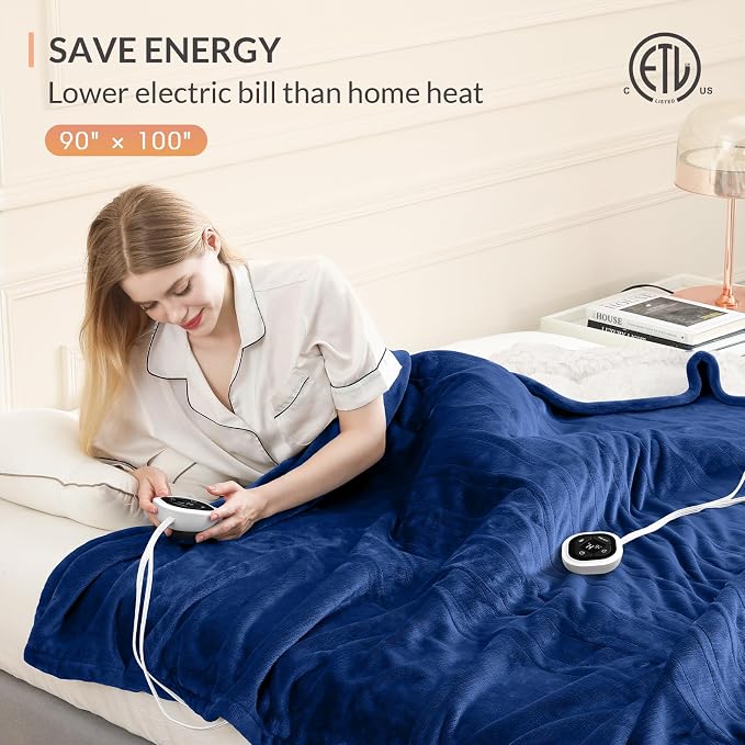 HOMLYNS LuxeHeat Heated Blanket Electric Blanket King Size, Soft Flannel Sherpa - Image 6