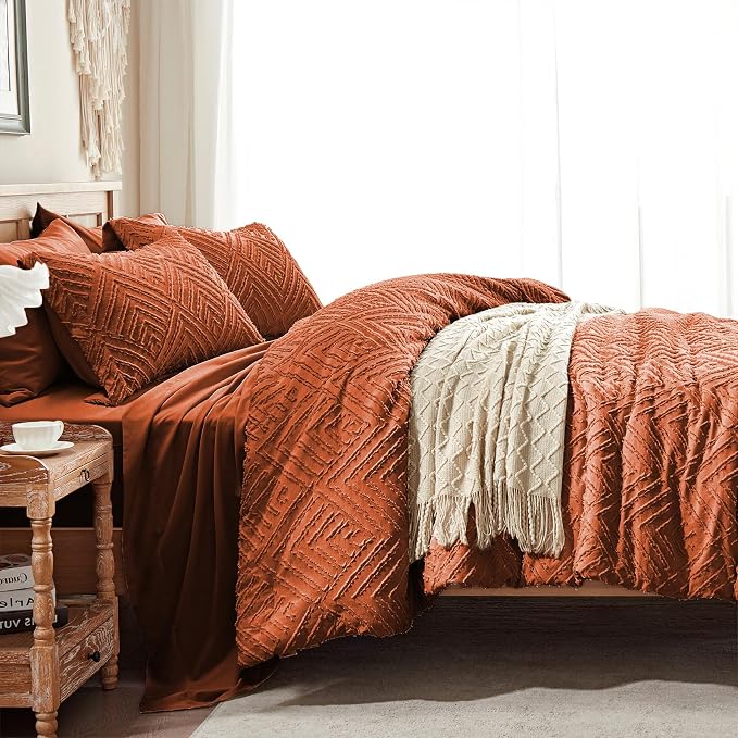 Zzlpp Queen Comforter Set 7 Pieces, Burnt Orange Tufted Bed in a Bag - Image 4
