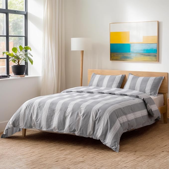 TOCOMOA Striped Duvet Cover Set 100% Natural Cotton Soft Comfy Breathable 3 - Image 2
