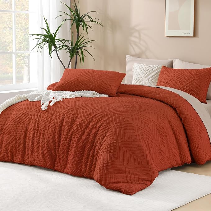 Andency Full Size Comforter Sets Burnt Orange, Boho Lightweight Full Bed Set by Andency
