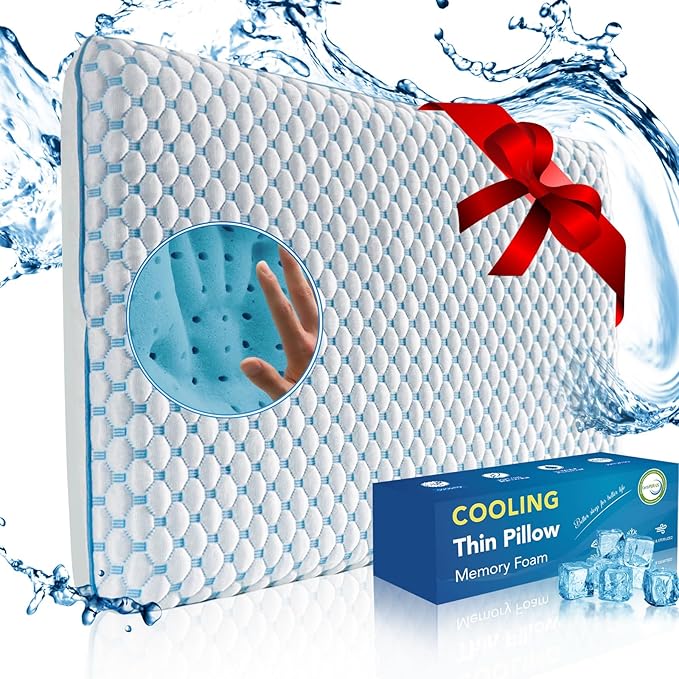 Flat Pillow for Stomach and Back Sleepers, Ultra Thin Pillow for Sleeping by IWACOOL