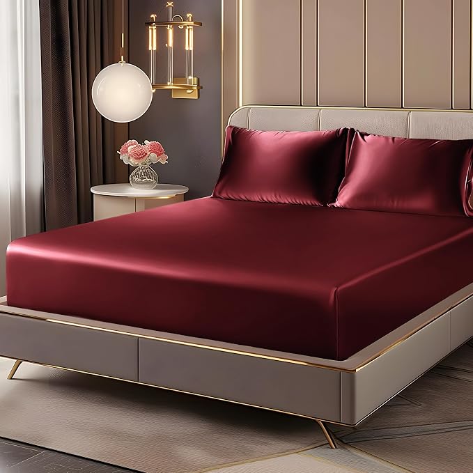 BEDELITE Satin Fitted Sheet and Pillowcases Set, Luxury Soft Similar to Silk by BEDELITE