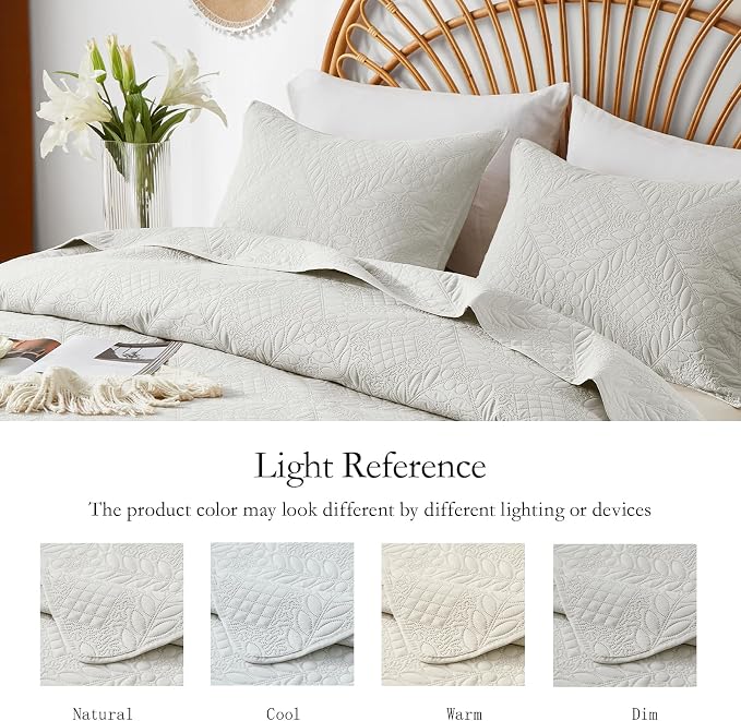 FLYMME Full Queen Quilt Bedding Set, Lightweight Beige White Bedspreads - Image 5