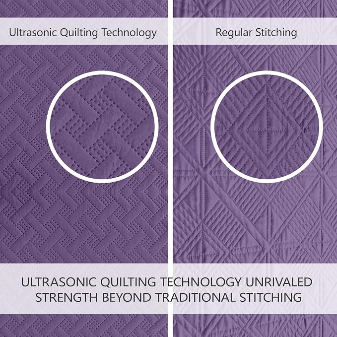 FLYMME Twin Quilt Set, Lightweight Purple Bedspreads, Basket Weave Pattern - Image 3