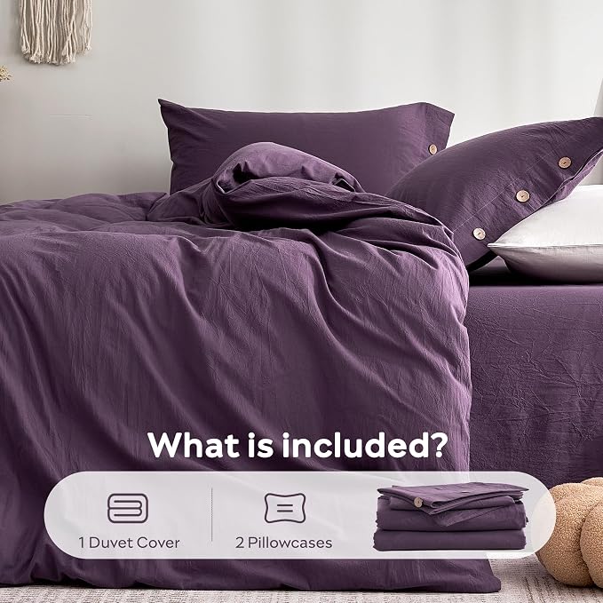 JELLYMONI 100% Washed Cotton Duvet Cover King – Soft, Breathable Linen-Look - Image 7