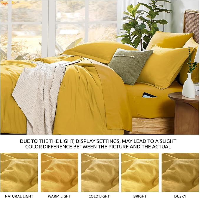 WRENSONGE Queen Comforter Set- 7 Pieces Soft Yellow Bed in a Bag Queen - Image 3