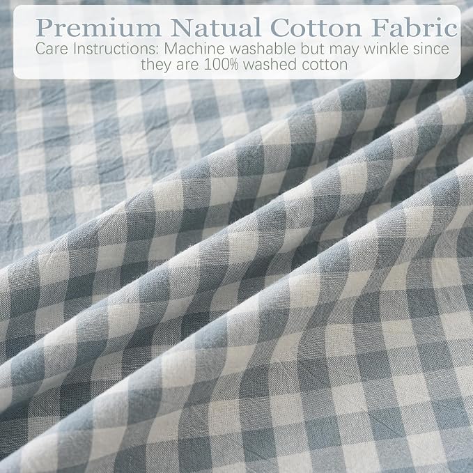 Blue White Plaid Euro Pillow Shams Ruffle Pillowcases Set of 2, Shabby - Image 7