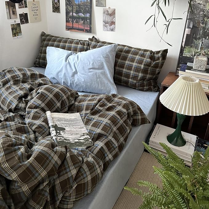 mixinni Vintage Buffalo Plaid Duvet Cover Set Queen Size by mixinni