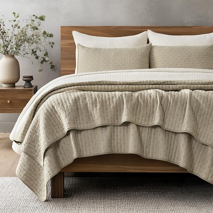 EVERGRACE Cross Stitch Pre-Washed Cotton Quilt Bedding Set King Size, Oversized by EVERGRACEHOME
