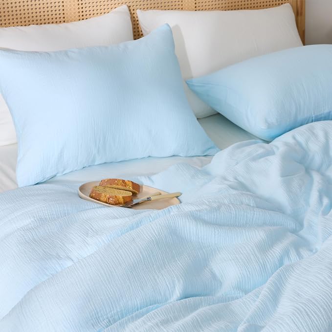 Blue Duvet Cover King, 100% Sandwashed Cotton Soft King Size Duvet Cover Set 3 - Image 9