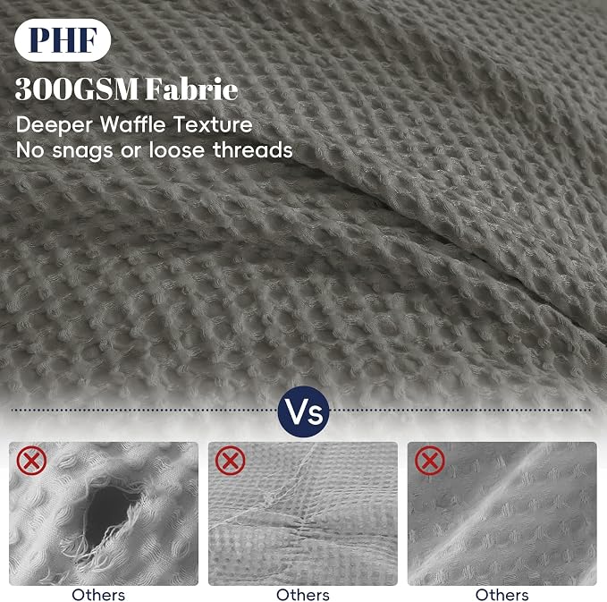 PHF Waffle Weave Duvet Cover Set King Size, No Snagging Ultra Soft Luxury - Image 3
