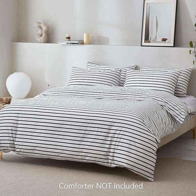 JELLYMONI 100% Natural Cotton 3pcs Striped Duvet Cover Sets, - Image 2