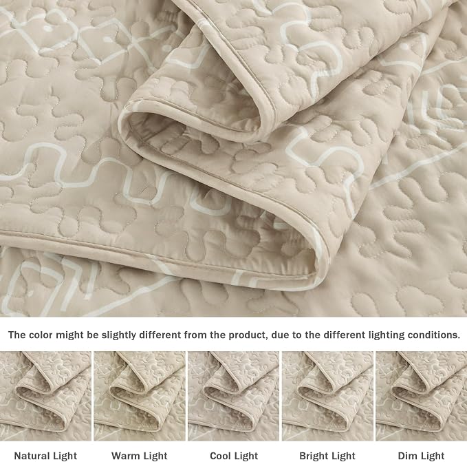 Andency Beige Twin Quilt Set, 2 Pieces Boho Lightweight Soft Striped Bedspread - Image 5