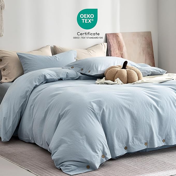 JELLYMONI 100% Washed Cotton Duvet Cover Full – Soft, Breathable Linen-Look - Image 2