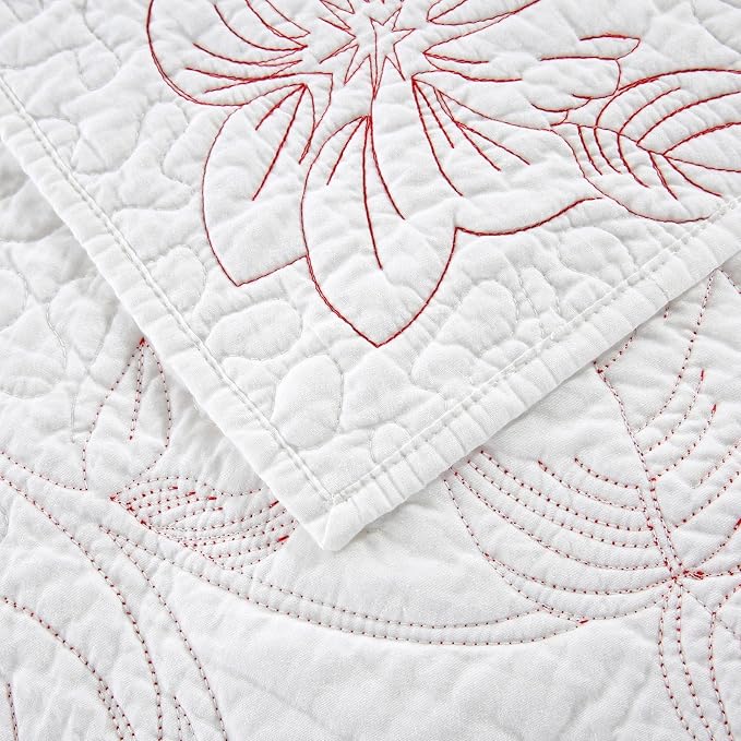 ROOMLIFE Quilt Set Full Size 3D Floral Embroidery Pattern 3-Piece Cotton - Image 9