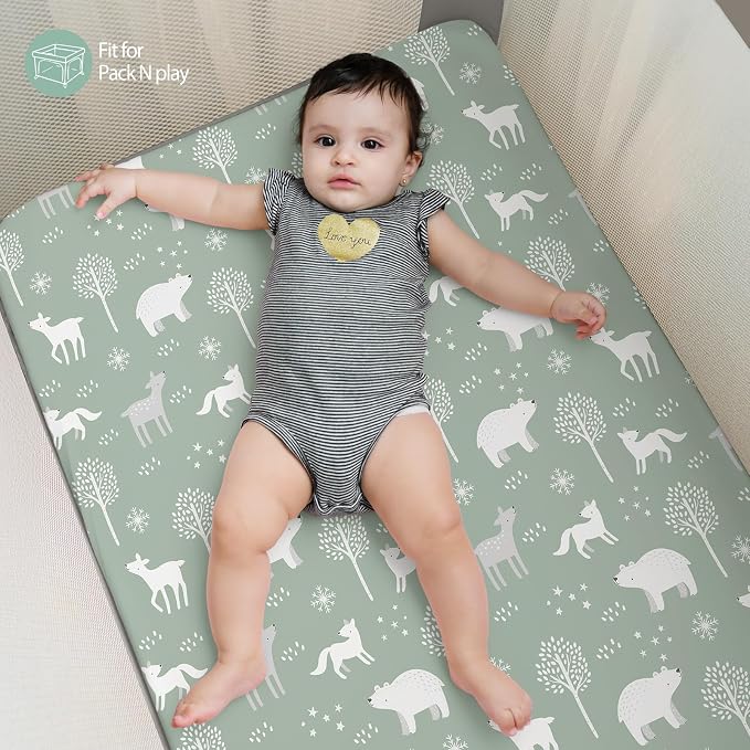 Baby Mini Crib Sheets Boy, Portable 38”x26” Pack and Play Sheets Fitted - Image 6