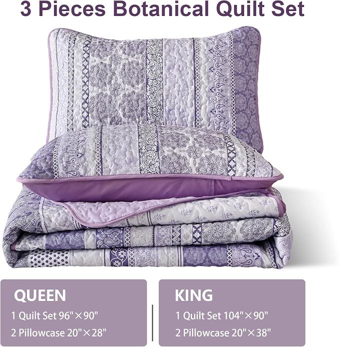 WONGS BEDDING Boho Quilt Set King Size, Lightweight Bedspread Coverlet Bedding - Image 7