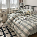 mixinni Green Grid Duvet Cover Set Queen by mixinni