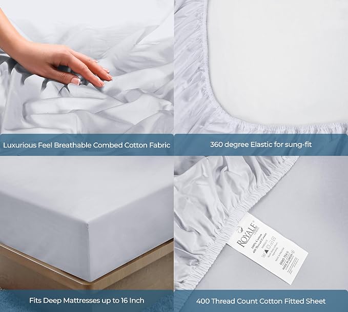 Royale Linen 400 Thread Count 100% American Grown Cotton Fitted Sheet Twin Size - Image 5