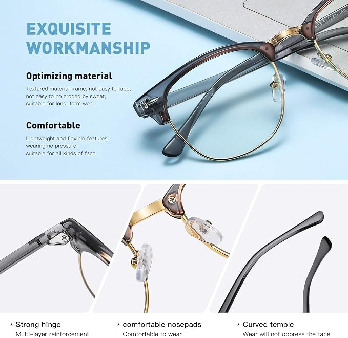 Blue Light Blocking Glasses Vintage Half Frame UV Clear Lens Anti Eyestrain - Image 3