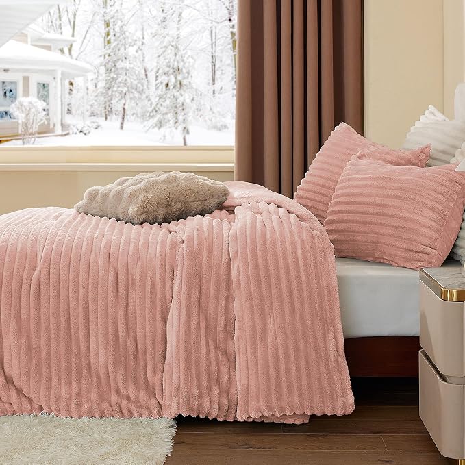 BEDELITE Fleece Full Comforter Set -Super Soft & Warm Fluffy Dusty Pink Bedding - Image 4