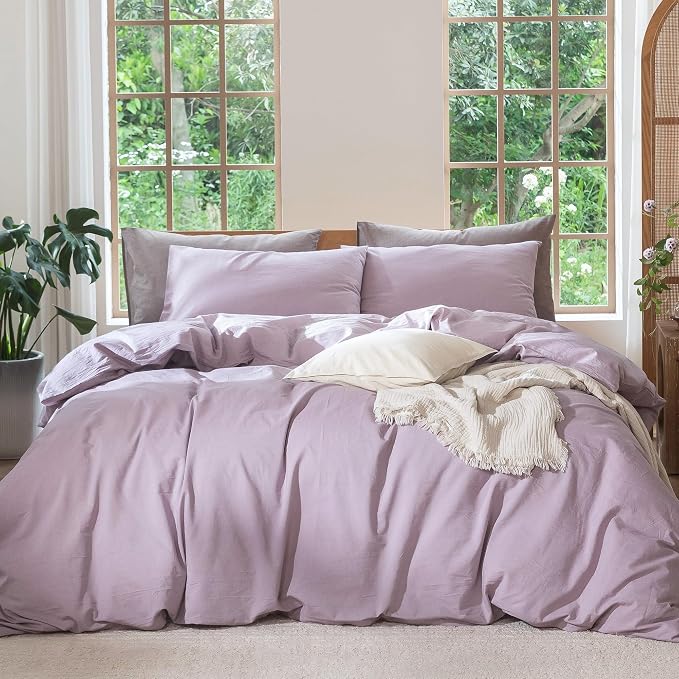 MooMee Bedding Duvet Cover Set 100% Washed Cotton Linen Like Textured by MOOMEE