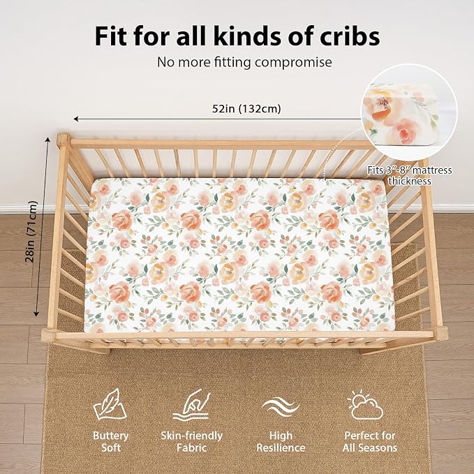 Baby Crib Sheets Girl, 3 Pack Toddler Bed Sheets - Image 3