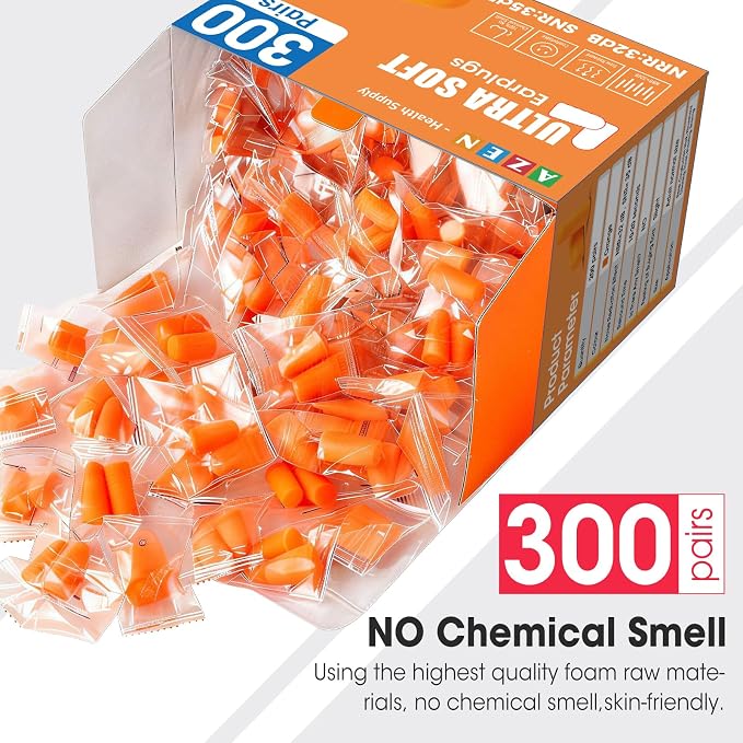 AZEN 300 Pairs Ear Plugs, NRR 32dB Soft Foam Ear Plugs - Image 5