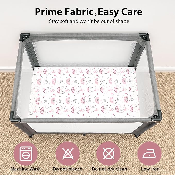 Baby Mini Crib Sheets Girl, Portable 38”x26” Pack and Play Sheets Fitted - Image 3
