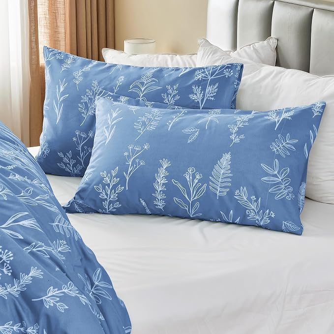 MUXHOMO Duvet Cover Full Size, Reversible Floral Ice Blue Duvet Cover Set - Image 4
