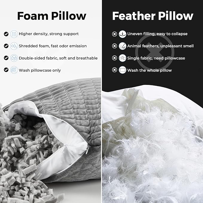 puredown King Size Pillows Set of 2, Shredded Memory Foam Pillows, Cooling - Image 3