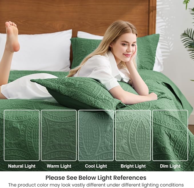 Love's cabin Quilts for Full Bed Olive Green Bedspreads Bedding Set - Image 6