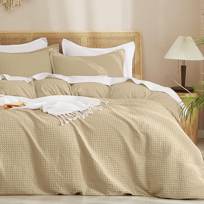 PHF Waffle Weave Duvet Cover Set Queen Size, No Snagging Ultra Soft Luxury by PHF