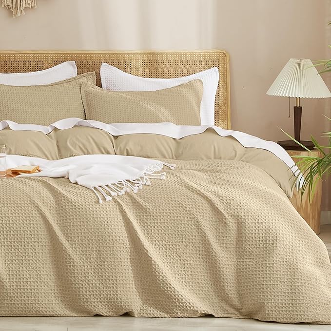 PHF Waffle Weave Duvet Cover Set King Size, No Snagging Ultra Soft Luxury by PHF