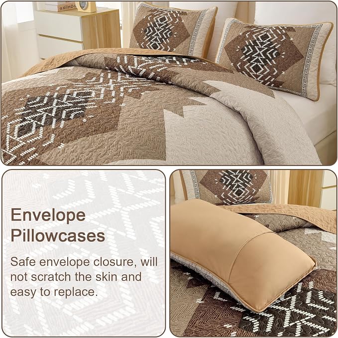 Dintszyayue Boho Queen Size Quilt Set, 3 Pieces Aztec Texture Bedding Coverlet - Image 5