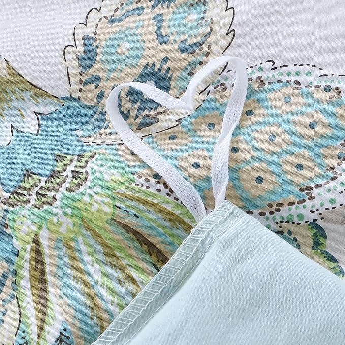 mixinni Boho-Chic King Size Duvet Cover Paisley Light Blue and Light Green Long - Image 5
