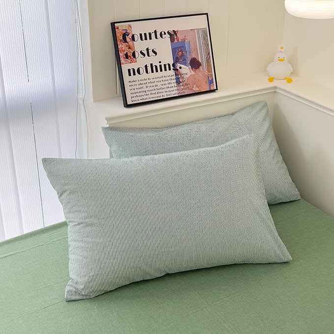mixinni Green Striped Duvet Cover Twin Size - Image 8