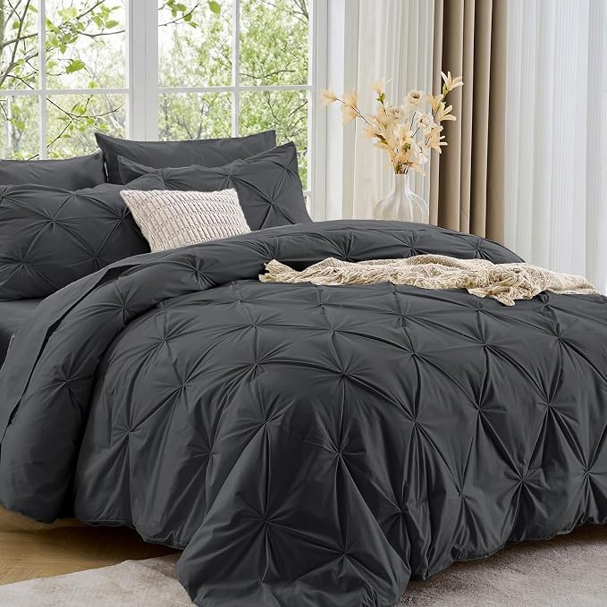 Sasttie Full Size Comforter Set, 7-Piece Bed in a Bag, Pintuck Bedding Sets by SASTTIE