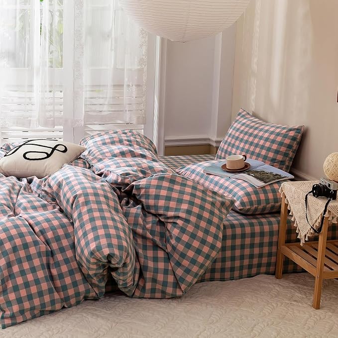 mixinni Pink Blue Purple Checkered Duvet Cover Set - Image 3