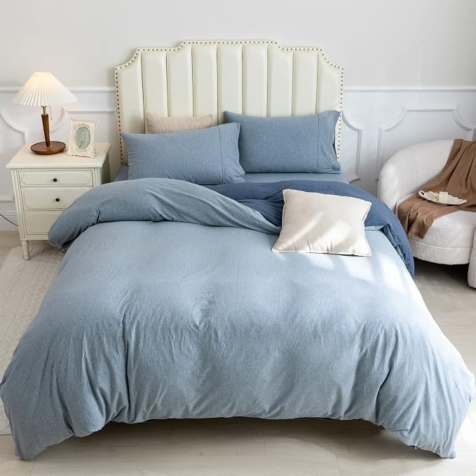 PURE ERA Jersey Knit Duvet Cover Set 100% T-Shirt Cotton Super Soft Comfy 3pc - Image 3