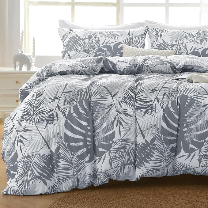 MUXHOMO Duvet Cover King Size, Reversible Floral Black & Grey Duvet Cover Set by MUXHOMO