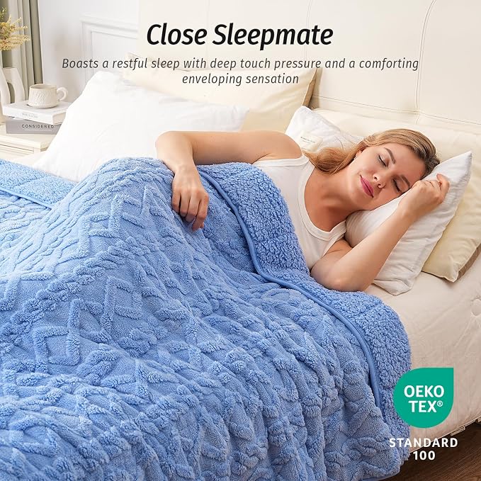 Wemore Weighted Blanket for Adults Queen Size 15 lbs, Dual Sided Soft Fuzzy - Image 4