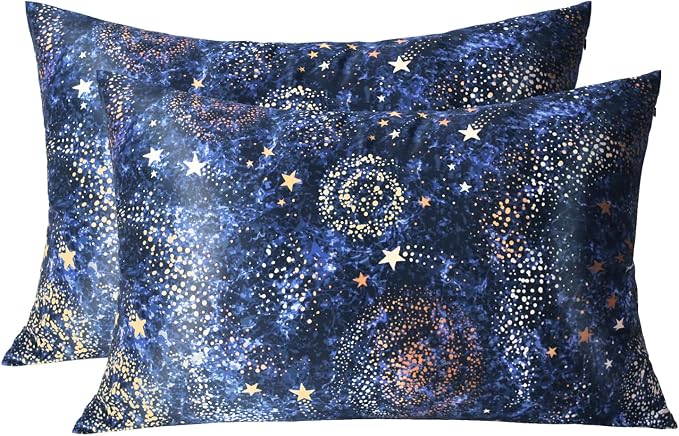 MANSPHIL 2 Pack Queen Mulberry Silk Pillowcase Blue Galaxy, 6A Grade 22 Momme by MANSPHIL
