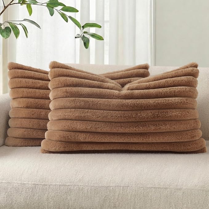 Pallene Faux Fur Plush Lumbar Throw Pillow Covers 12x20 Set of 2, Luxury Soft by PALLENE