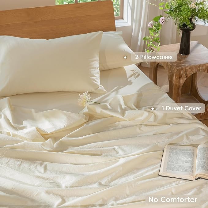 MooMee Bedding Duvet Cover Set 100% Washed Cotton Linen Like Textured - Image 2
