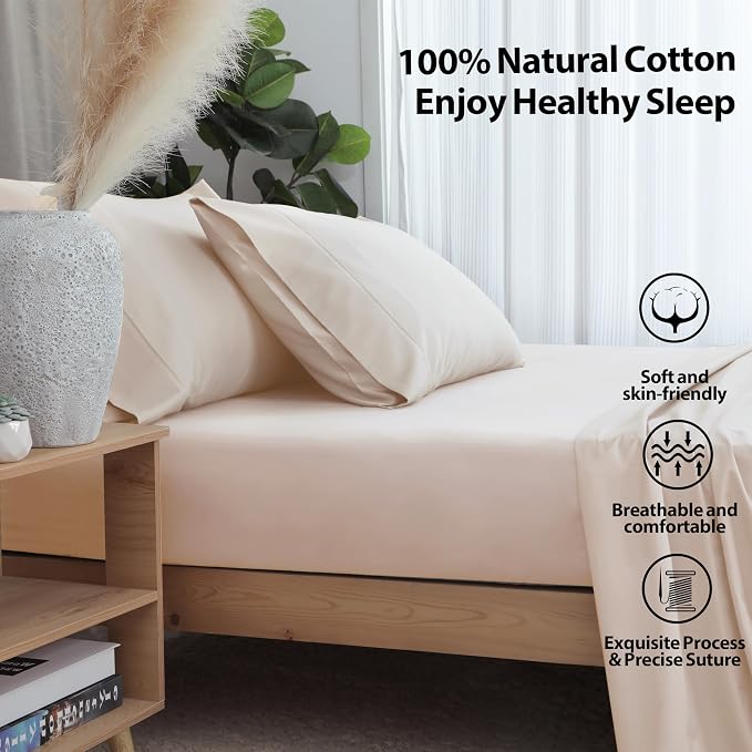 Queen Size Fitted Sheet Only Beige, 100% Egyptian Cotton 600 Thread Count - Image 3